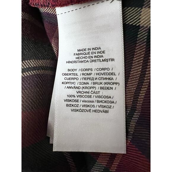 Lauren Ralph Lauren Plaid Twist Front Blouse L Red Green Long Sleeve Draped - Picture 11 of 11